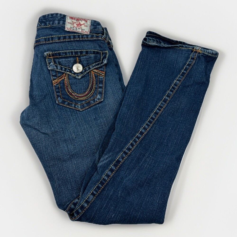 VTG True Religion Joey Big T Jeans Women's 29 Blue 100% Cotton Made in USA Flare
